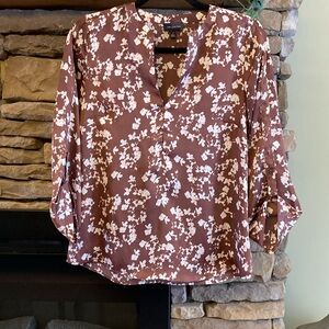The Limited: Floral Blouse in Brown Mauve and White